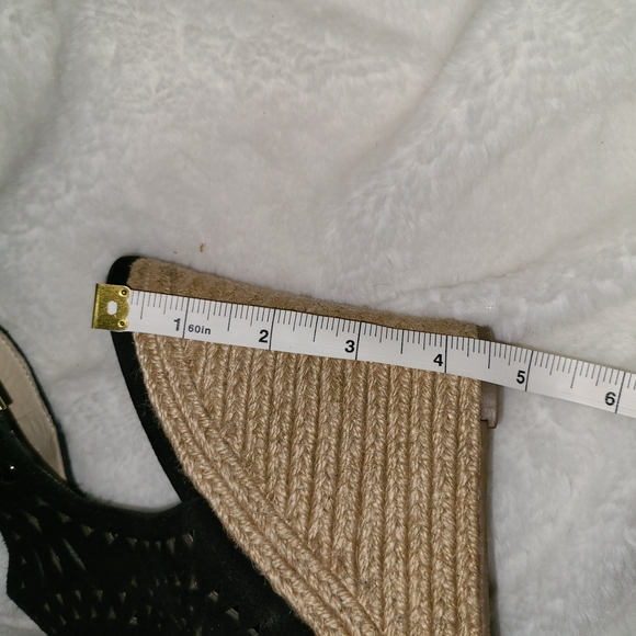 Marc Fisher S. 7.5 Black Suede Leather Tan Espadrille Wedges - Picture 10 of 11